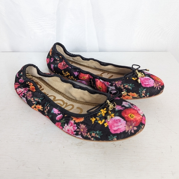 Sam Edelman Shoes - Sam Edelman Felicia Floral Black Satin Ballet Flats
